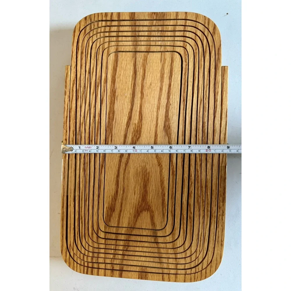 MCM Folding Collapsible Rectangle Wooden Fruit Basket With Handle Walter B Holts